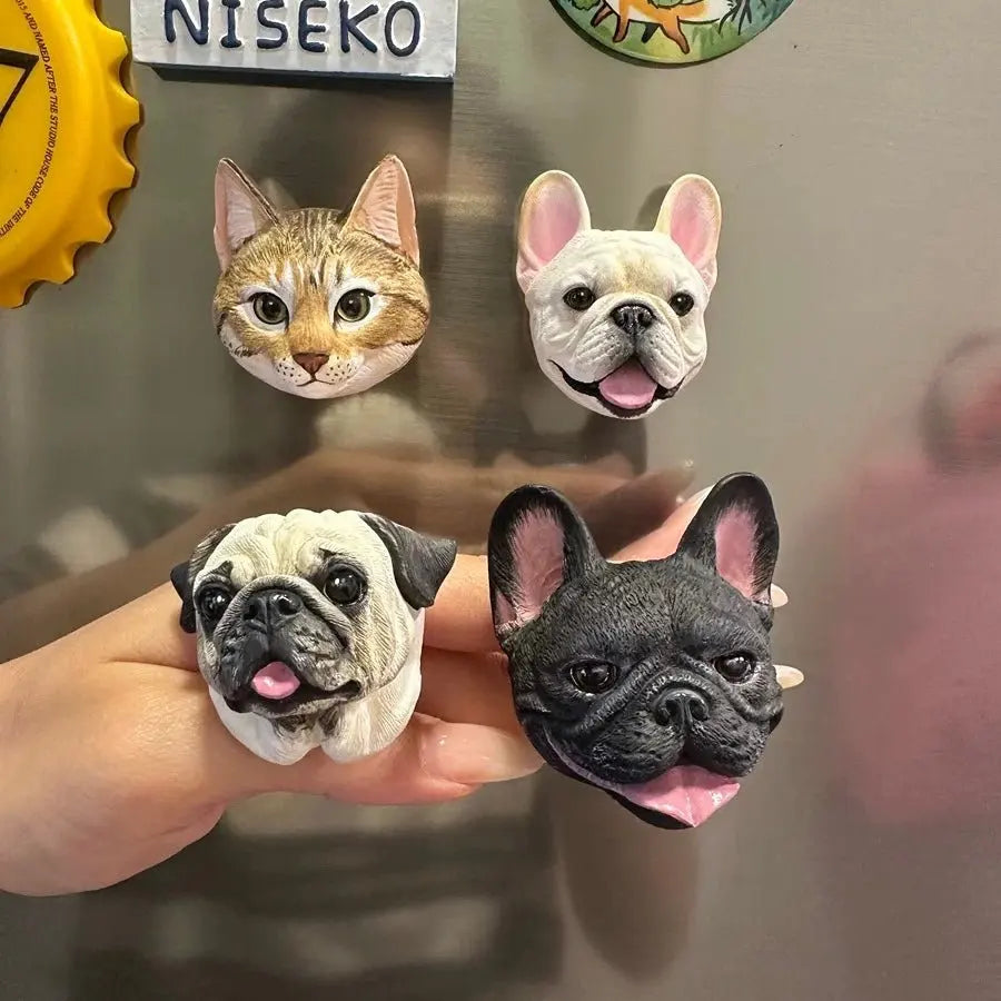 Figurine de tête d'animal de compagnie magnétique dessinée à la main