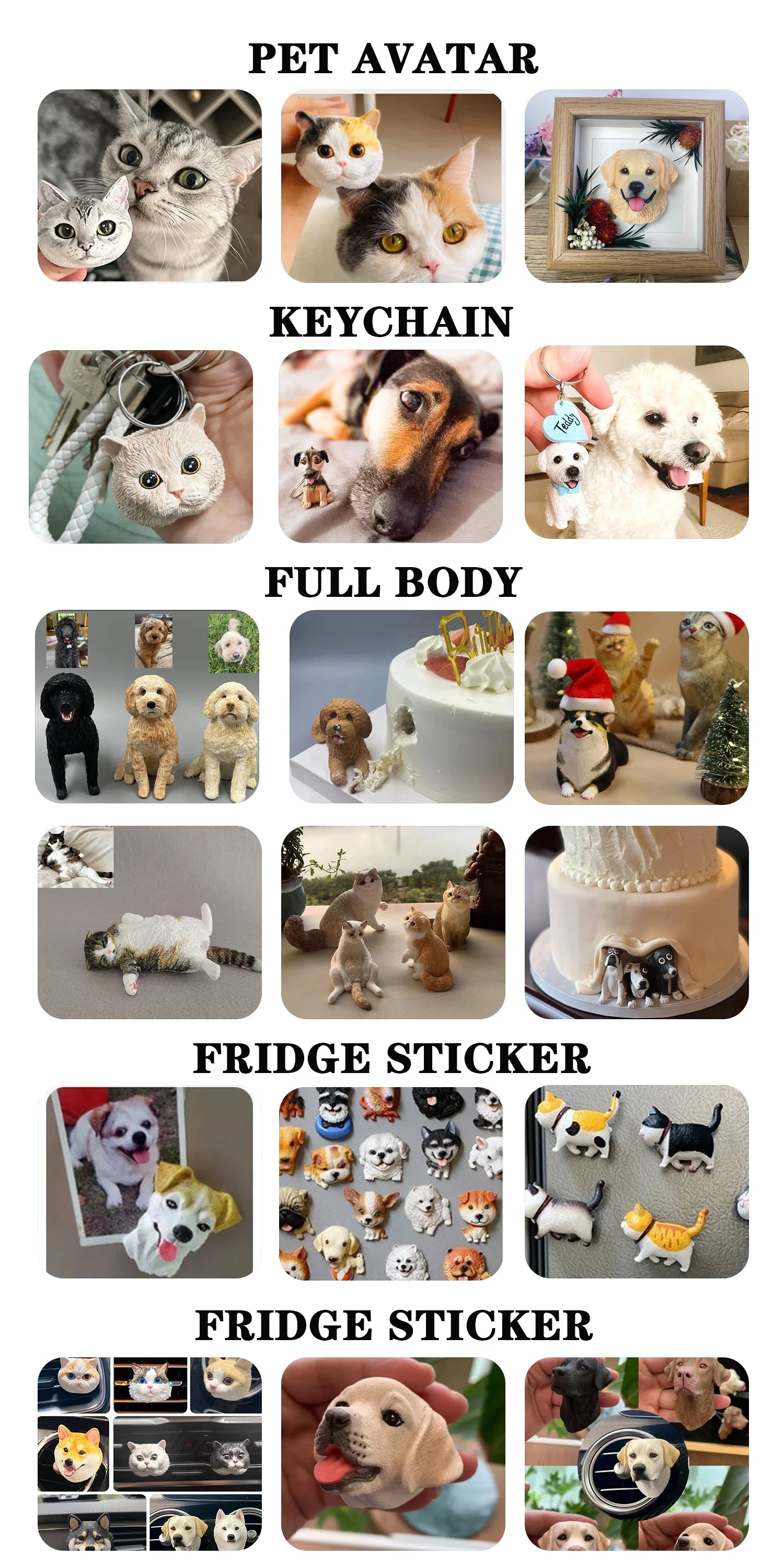 Figurine de tête d'animal de compagnie magnétique dessinée à la main